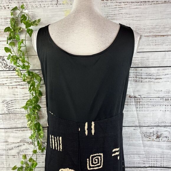 Molly Malloy Dress size 8 Petite Black Tan Fish Aztec Midi Artsy Teacher School - Picture 15 of 16